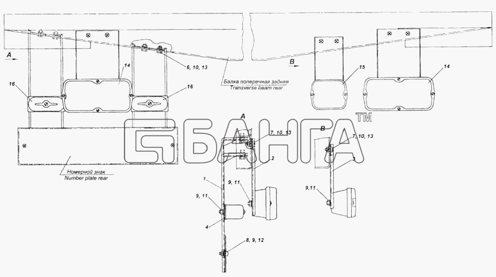 КамАЗ КамАЗ-4326 (каталог 2003г) Схема Установка задних фонарей-417