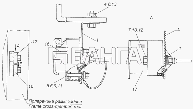 КамАЗ КамАЗ-4326 (каталог 2003г) Схема Установка розеток прицепа-424