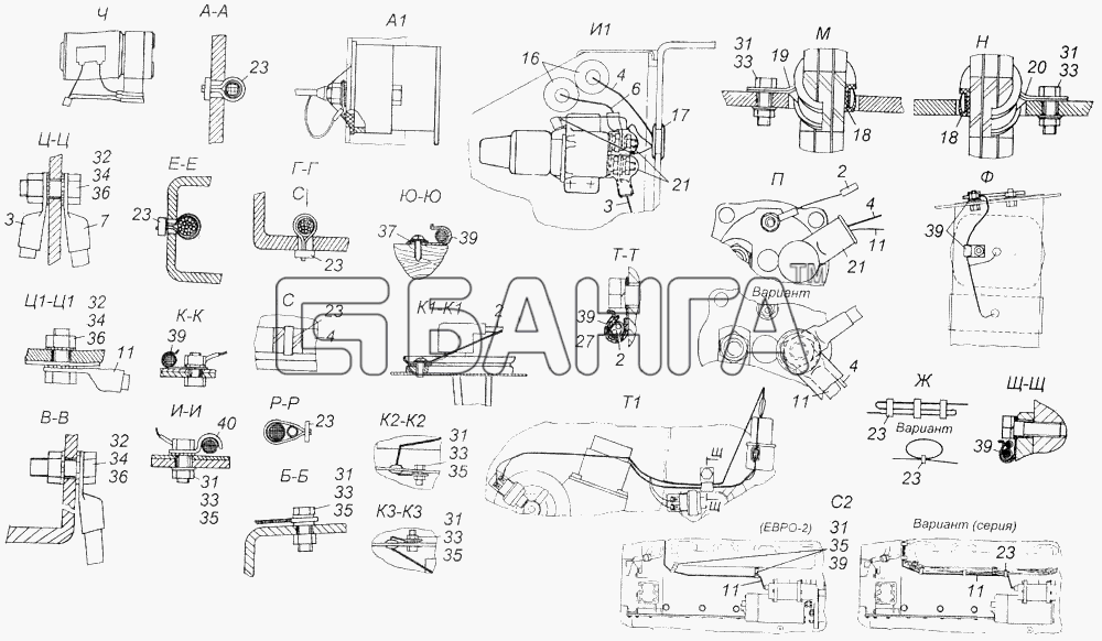 КамАЗ КамАЗ-43114 Схема Установка проводов на шасси-439 banga.ua