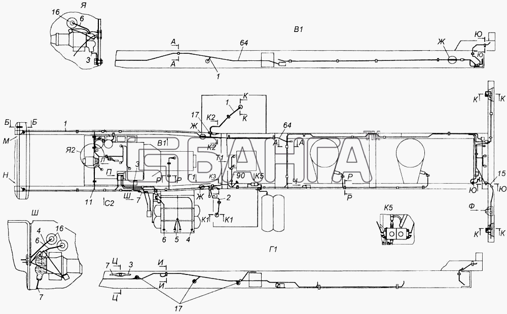 КамАЗ КамАЗ-4326 (каталог 2003г) Схема Установка проводов на шасси-427