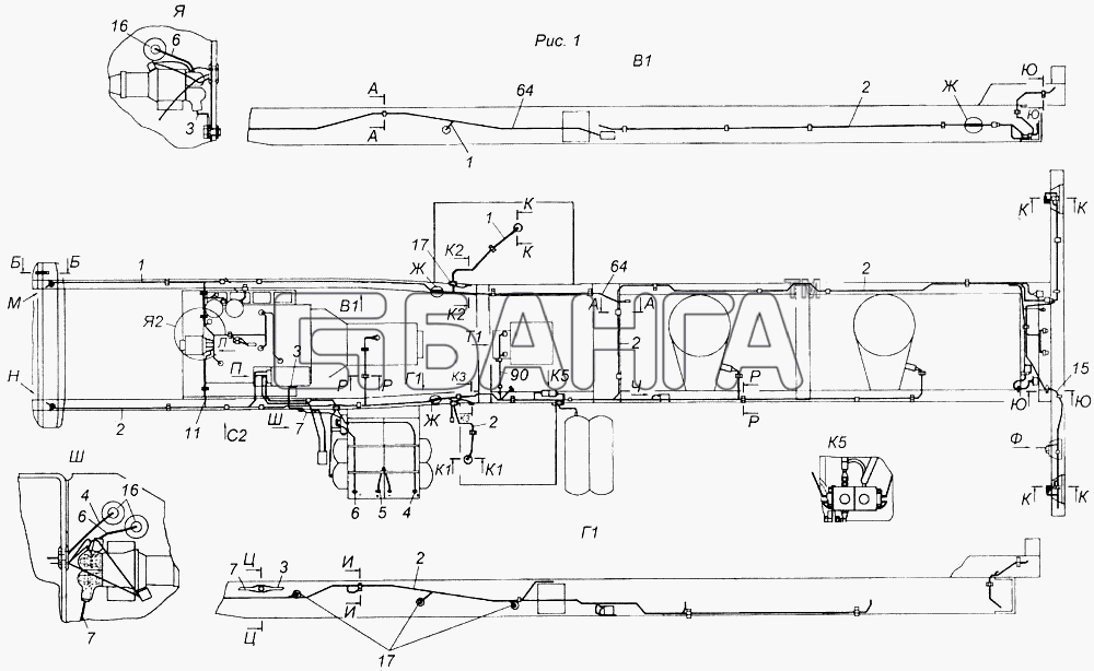 КамАЗ КамАЗ-43118 Схема Установка проводов на шасси-455 banga.ua