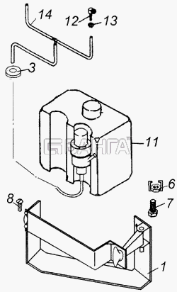 КамАЗ КамАЗ-4326 (каталог 2003г) Схема Установка омывателя