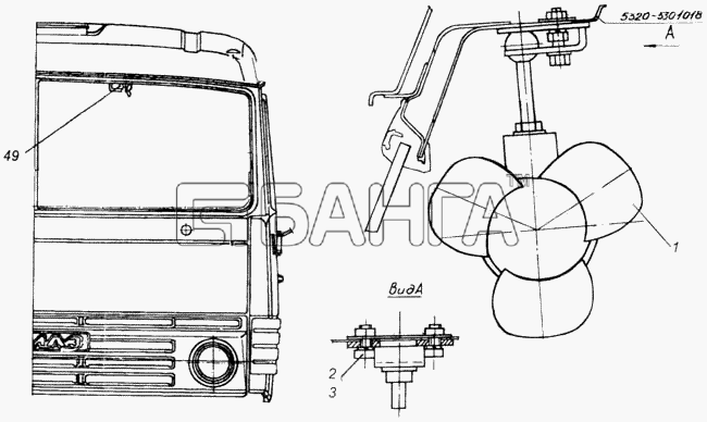 КамАЗ КамАЗ-43114 Схема Установка вентилятора кабины-38 banga.ua
