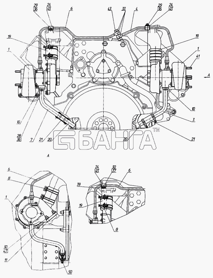 КамАЗ КамАЗ-4326 Схема Установка турбокомпрессора ТКР-7Н-1-79 banga.ua
