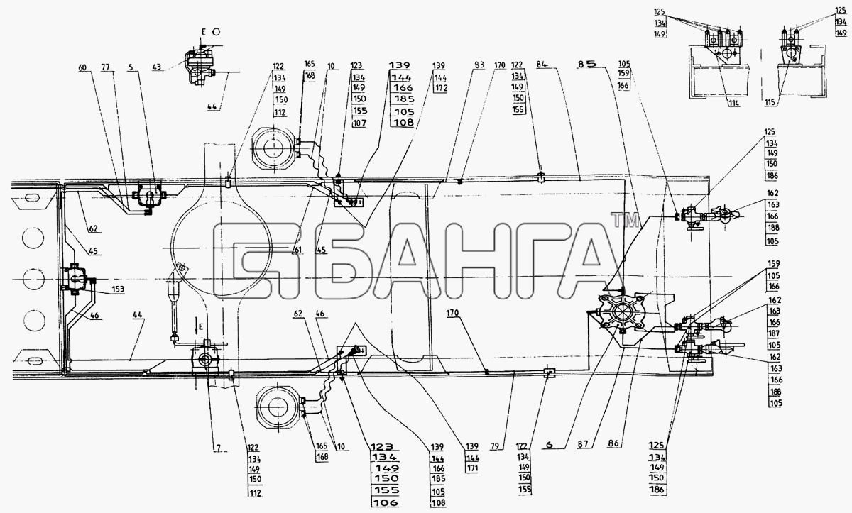 КамАЗ КамАЗ-4326 Схема Трубопроводы пневмо-привода тормозных banga.ua