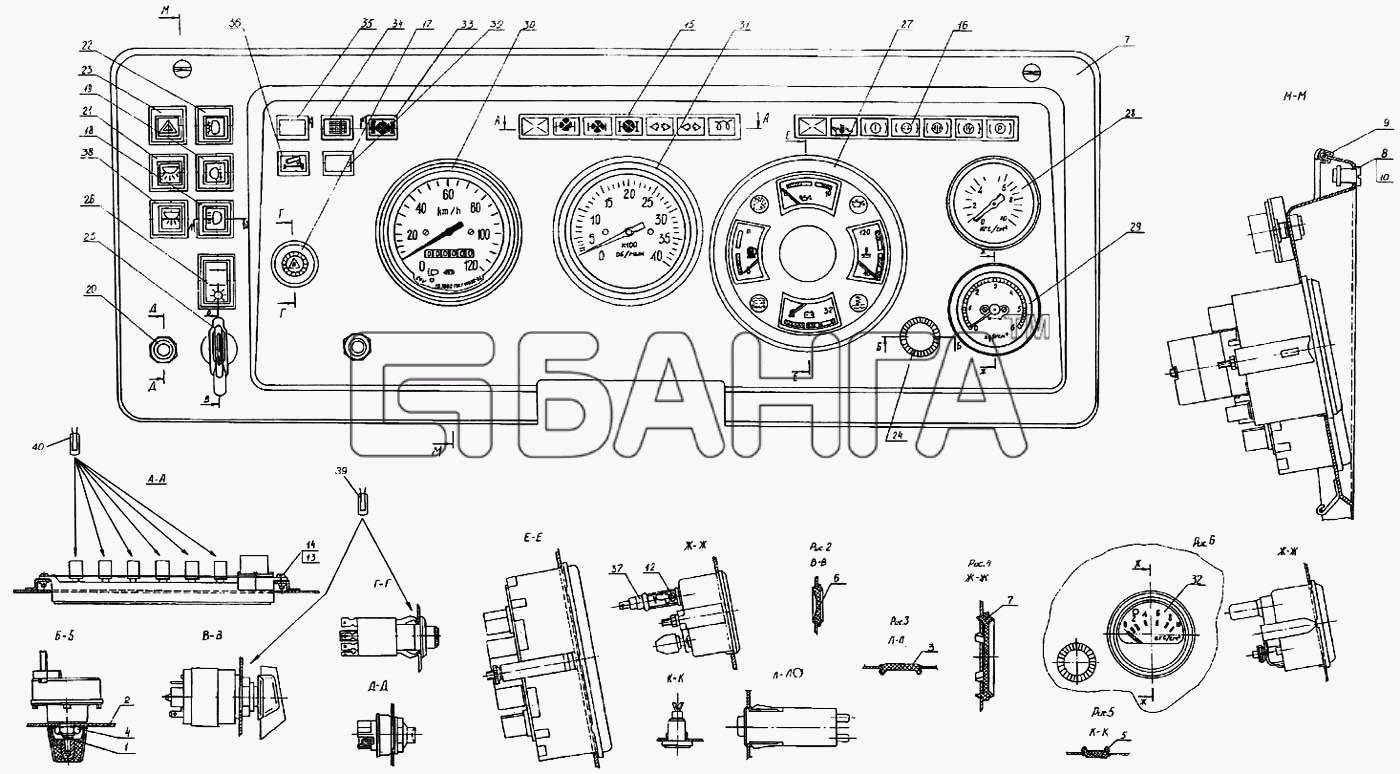 КамАЗ КамАЗ-4326 Схема Панель приборов и выключателей-206 banga.ua