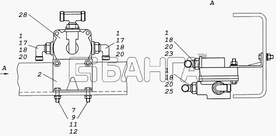 КамАЗ КамАЗ-5350 (6х6) Схема 6350-3500018 Установка ускорительного