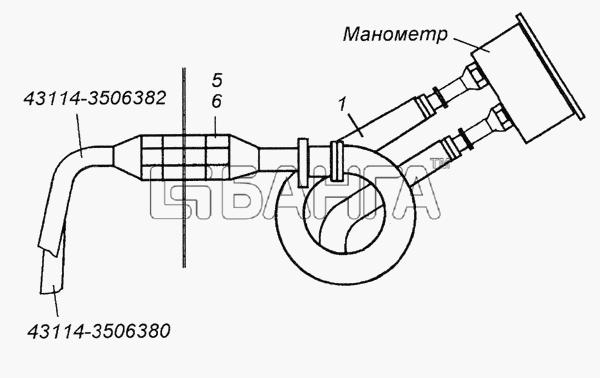 КамАЗ КамАЗ-6350 (8х8) Схема 43114-3830001 Установка трубопроводов к