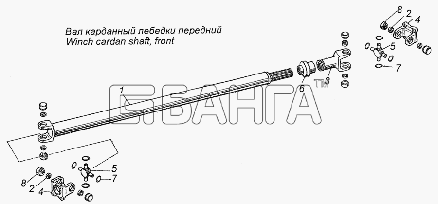 КамАЗ КамАЗ-4350 (4х4) Схема 4326-4502010 Вал карданный лебедки