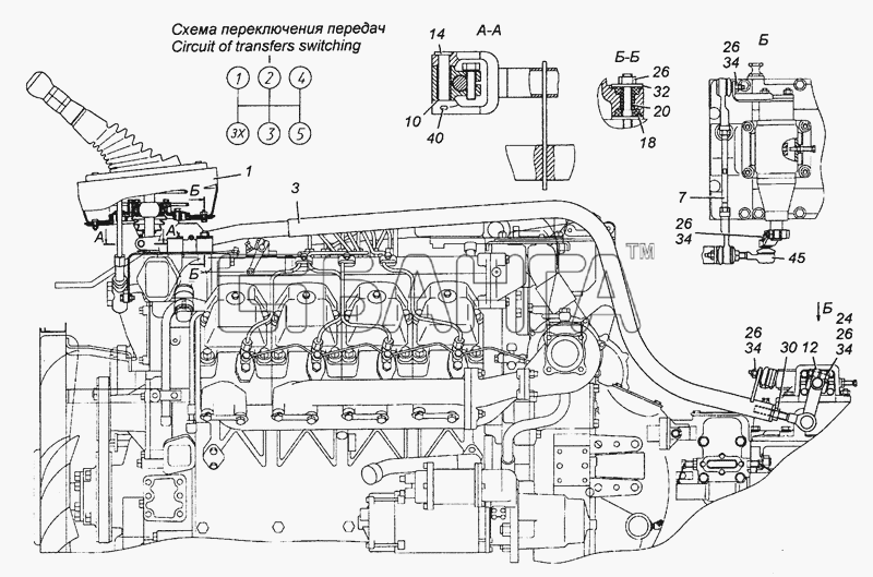 КамАЗ КамАЗ-53501 (6х6) Схема 154.1703005 Привод управления механизмом