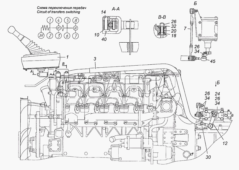 КамАЗ КамАЗ-53504 (6х6) Схема 161.1703005 Привод управления механизмом