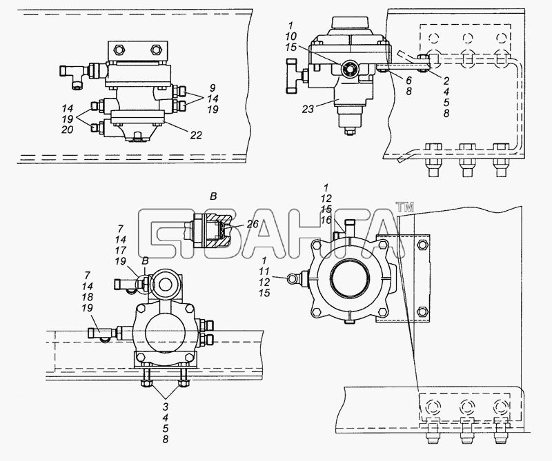 КамАЗ КамАЗ-53504 (6х6) Схема 43114-3500022-30 Установка клапанов