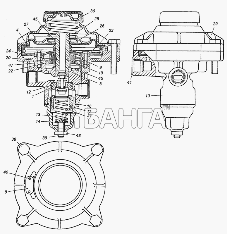 КамАЗ КамАЗ-53504 (6х6) Схема 100-3522110 Клапан управления тормозами
