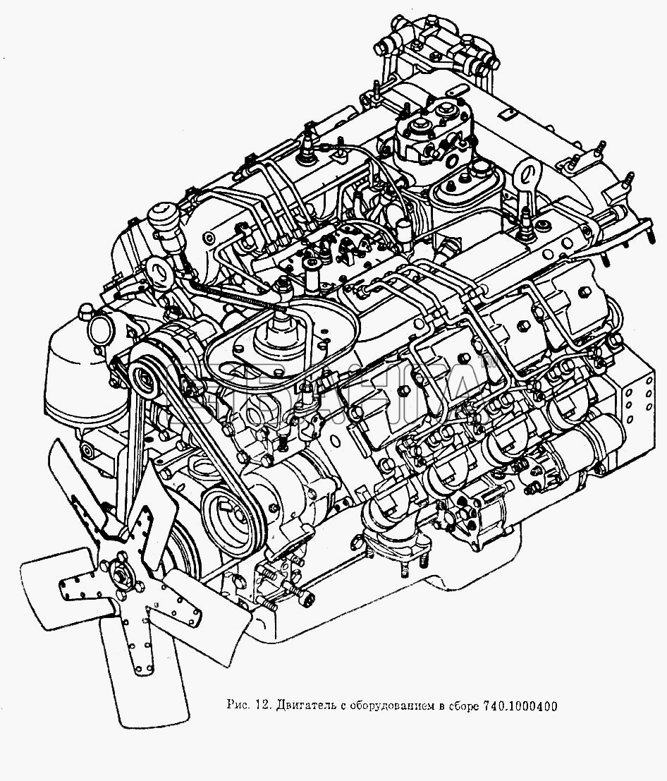 КамАЗ КамАЗ-55102 Схема Двигатель с оборудованием в сборе основная