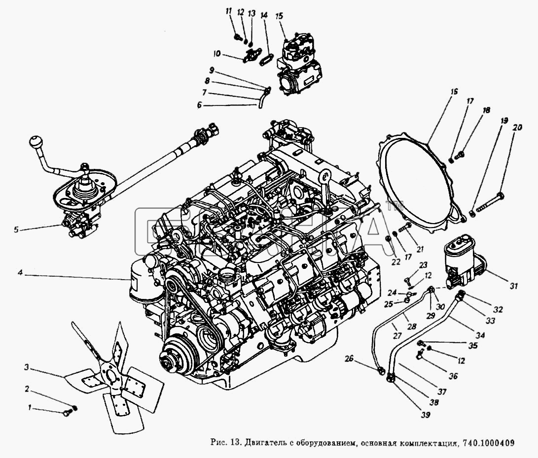КамАЗ КамАЗ-55102 Схема Двигатель с оборудованием основная banga.ua
