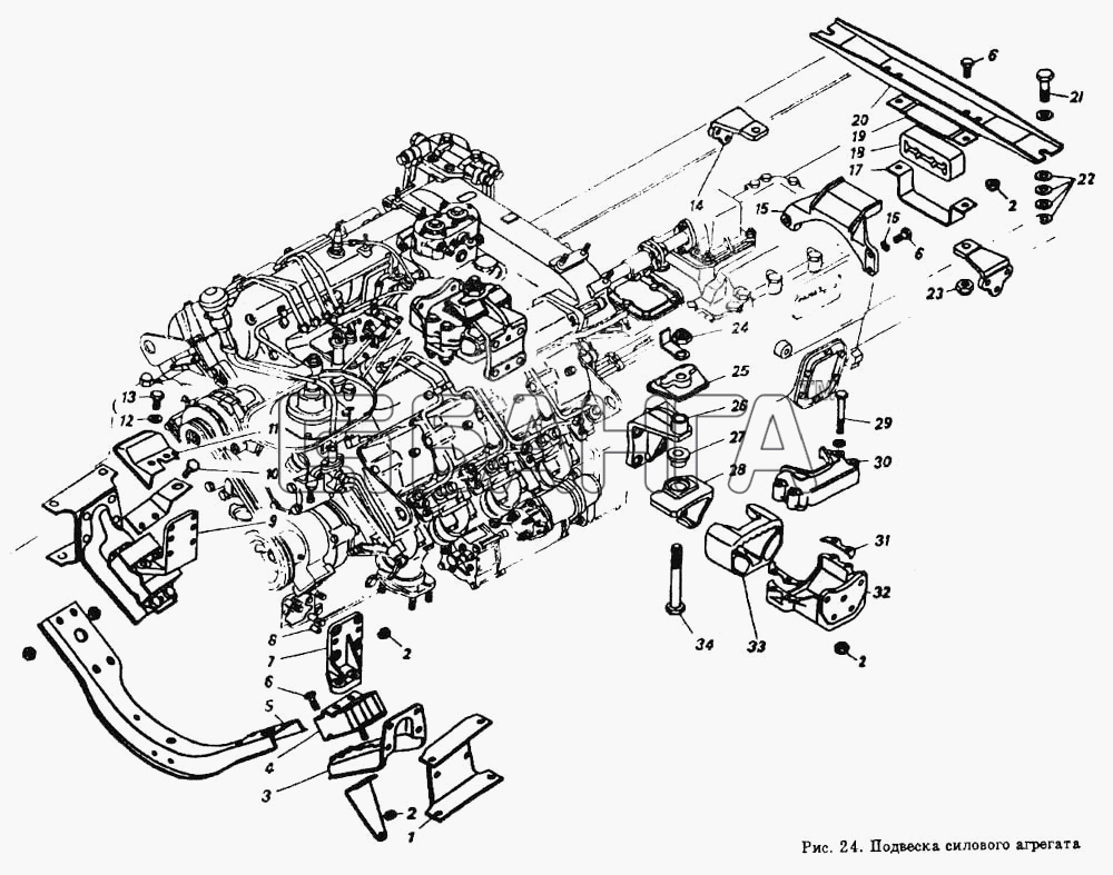 КамАЗ Общий (см. мод-ции) Схема Подвеска силового агрегата-121