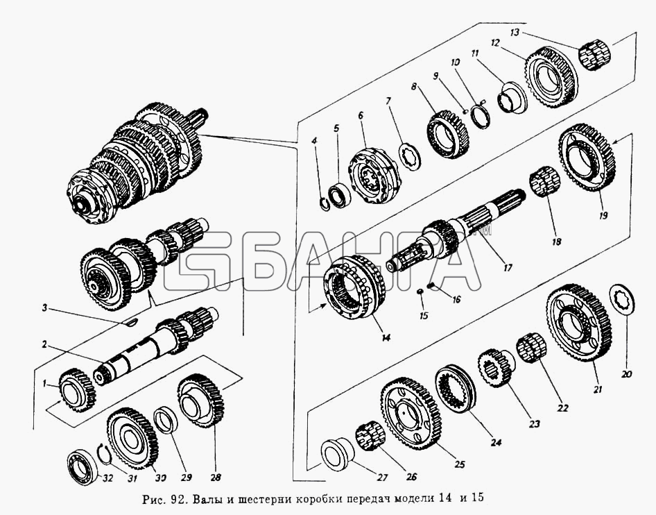 КамАЗ Общий (см. мод-ции) Схема Валы и шестерни коробки передач модели