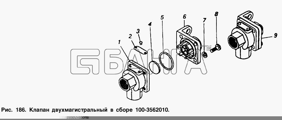 КамАЗ КамАЗ-5511 Схема Клапан двухмагистральный в сборе-289 banga.ua