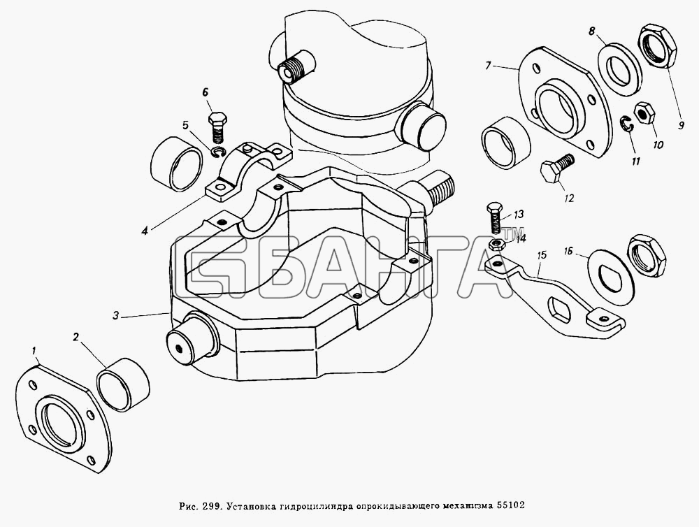 КамАЗ КамАЗ-5320 Схема Установка гидроцилиндра опрокидывающего
