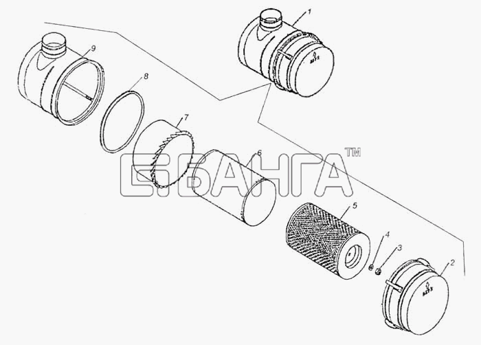 КамАЗ КамАЗ-53228 65111 Схема Фильтр воздушный в сборе-202 banga.ua