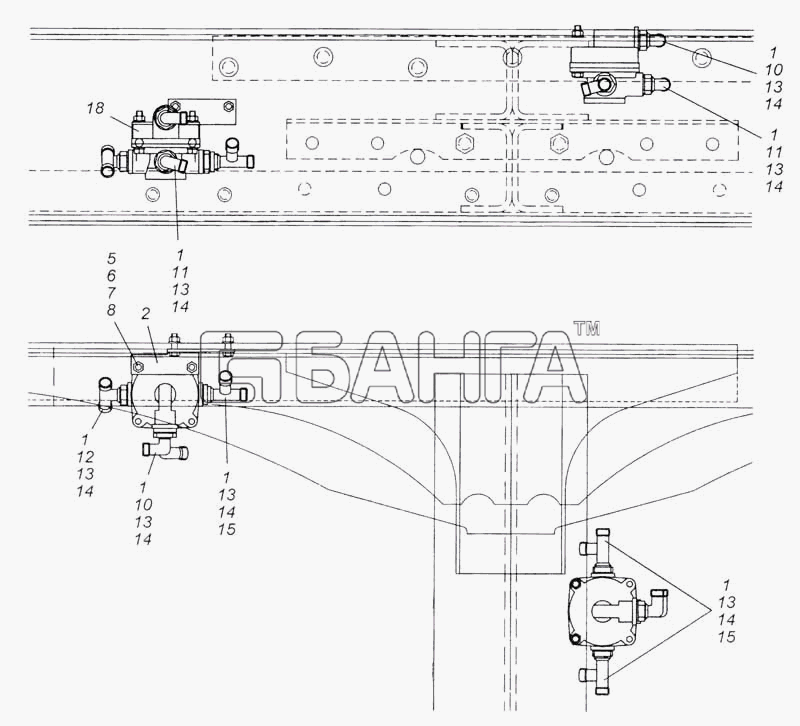 КамАЗ КамАЗ-53228 65111 Схема Установка ускорительных клапанов-442