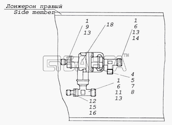 КамАЗ КамАЗ-53228 65111 Схема Установка двухмагистрального клапана-444
