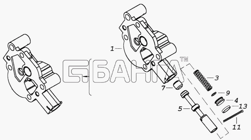 КамАЗ КамАЗ-5360 Схема Крышка масляного насоса с клапаном-121 banga.ua