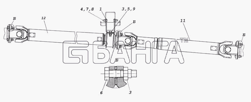 КамАЗ КамАЗ-5360 Схема Установка карданных валов-230 banga.ua