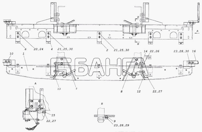 КамАЗ КамАЗ-5360 Схема Установка буксирной поперечины-334 banga.ua