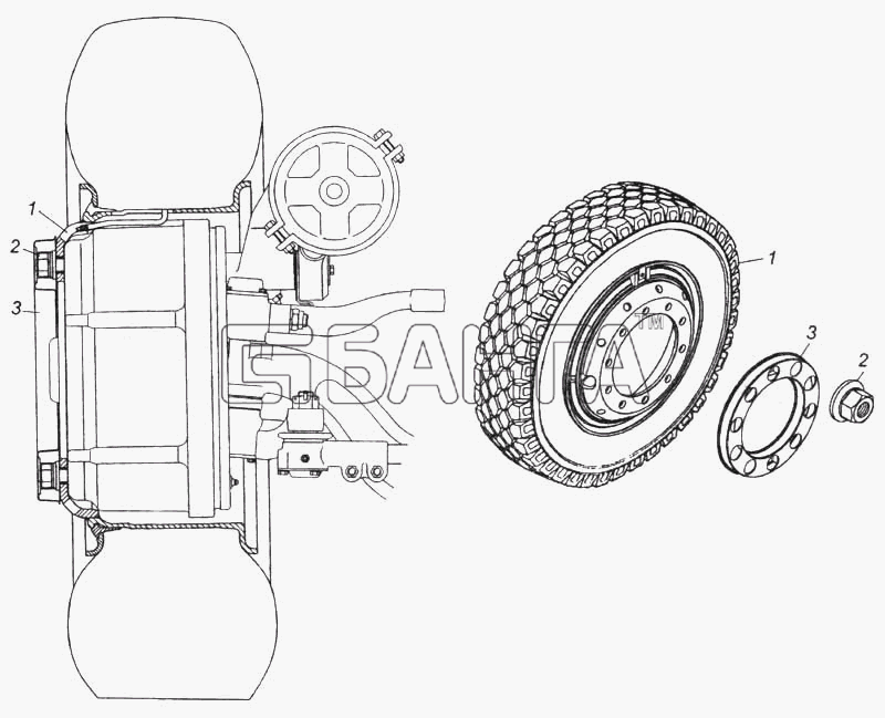 КамАЗ КамАЗ-5360 Схема Установка передних стальных колес-251 banga.ua
