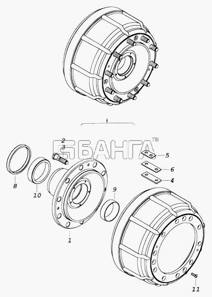 КамАЗ КамАЗ-5360 Схема Ступица с тормозным барабаном-254 banga.ua