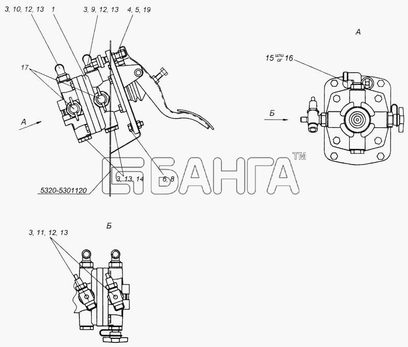 КамАЗ КамАЗ-5360 Схема Установка двухсекционного тормозного banga.ua