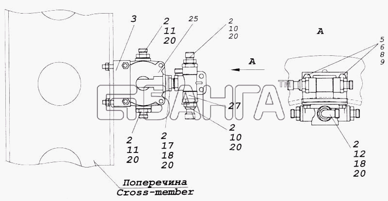 КамАЗ КамАЗ-5360 Схема Установка ускорительного клапана-271 banga.ua