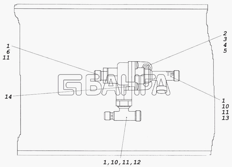 КамАЗ КамАЗ-5360 Схема Установка клапана двухмагистрального-275