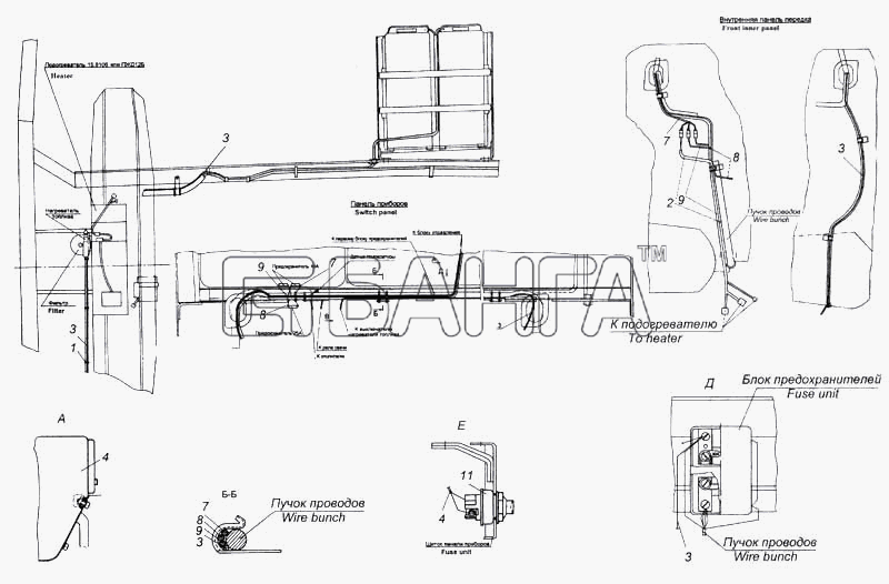 КамАЗ КамАЗ-5360 Схема Установка электрооборудования подогревателя