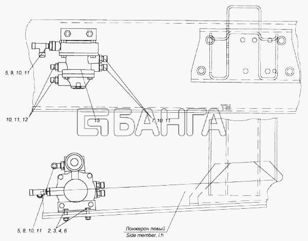 КамАЗ КамАЗ-5460 Схема Установка клапана управления тормозами banga.ua