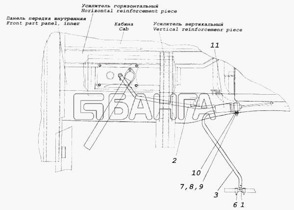 КамАЗ КамАЗ-5460 Схема Установка насоса топливопроводов отопителя