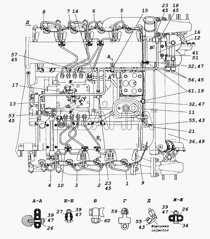 КамАЗ КамАЗ-5460 (каталог 2005 г.) Схема Установка топливопроводов-164