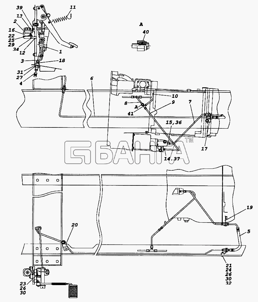 КамАЗ КамАЗ-5460 (каталог 2005 г.) Схема Установка педали и привода