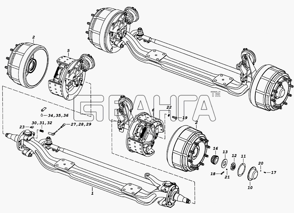 КамАЗ КамАЗ-5460 (каталог 2005 г.) Схема Ось передняя с тормозами-313