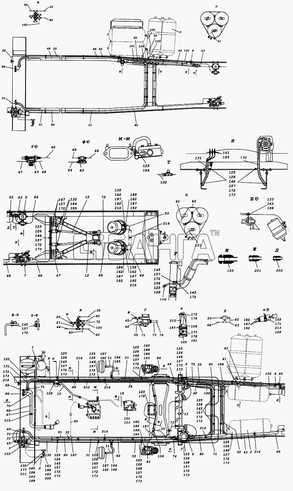 КамАЗ КамАЗ-5460 (каталог 2005 г.) Схема Установка пневмотормозов-340