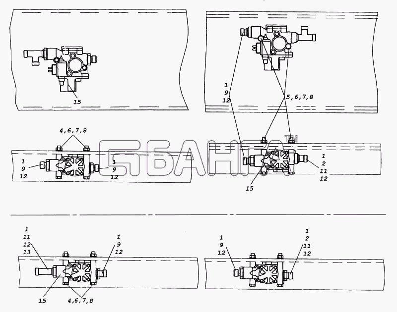 КамАЗ КамАЗ-5460 (каталог 2005 г.) Схема Установка модуляторов АБС-352