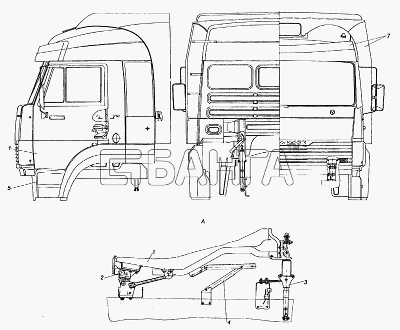 КамАЗ КамАЗ-5460 (каталог 2005 г.) Схема Установка кабины с