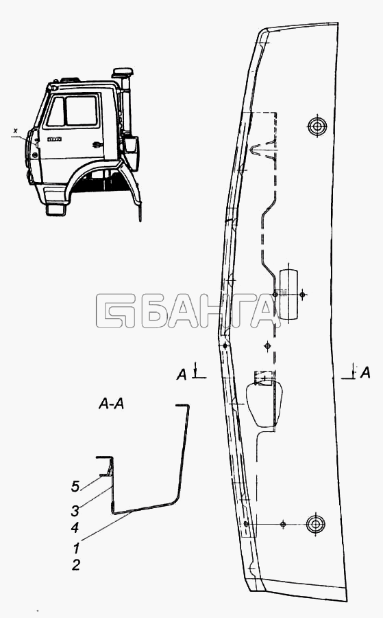 КамАЗ КамАЗ-5460 (каталог 2005 г.) Схема Панель передка съемная