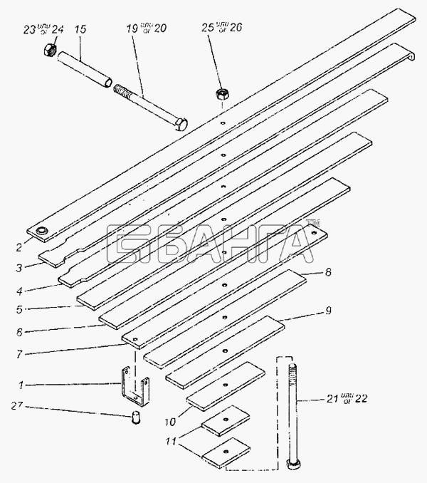 КамАЗ КамАЗ-6460 Схема Рессора передняя в сборе-195 banga.ua