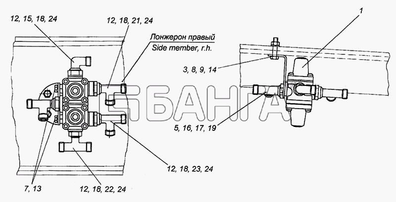 КамАЗ КамАЗ-6460 Схема Установка четырехконтурного защитного banga.ua
