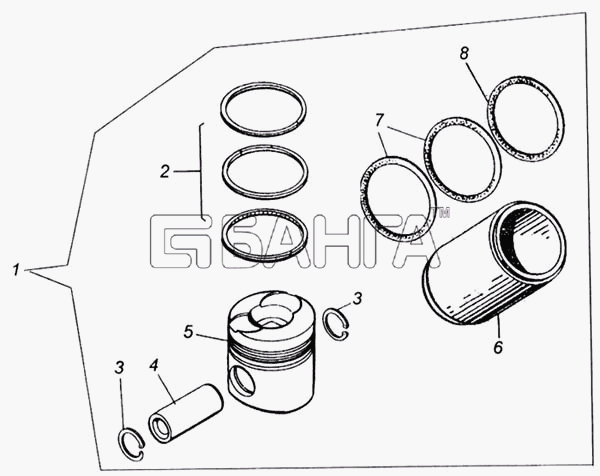 КамАЗ КамАЗ-65115 Схема Гильза цилиндра с поршнем пальцем кольцами