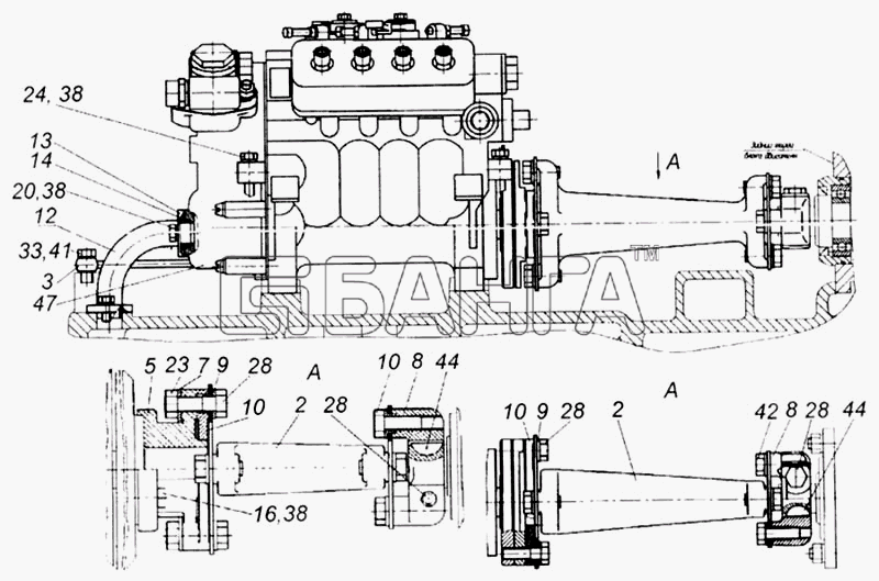 КамАЗ КамАЗ-65115 Схема Установка и привод ТНВД-91 banga.ua