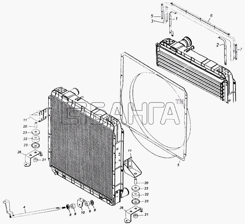 КамАЗ КамАЗ-65115 Схема Установка радиатора и уплотнителей banga.ua