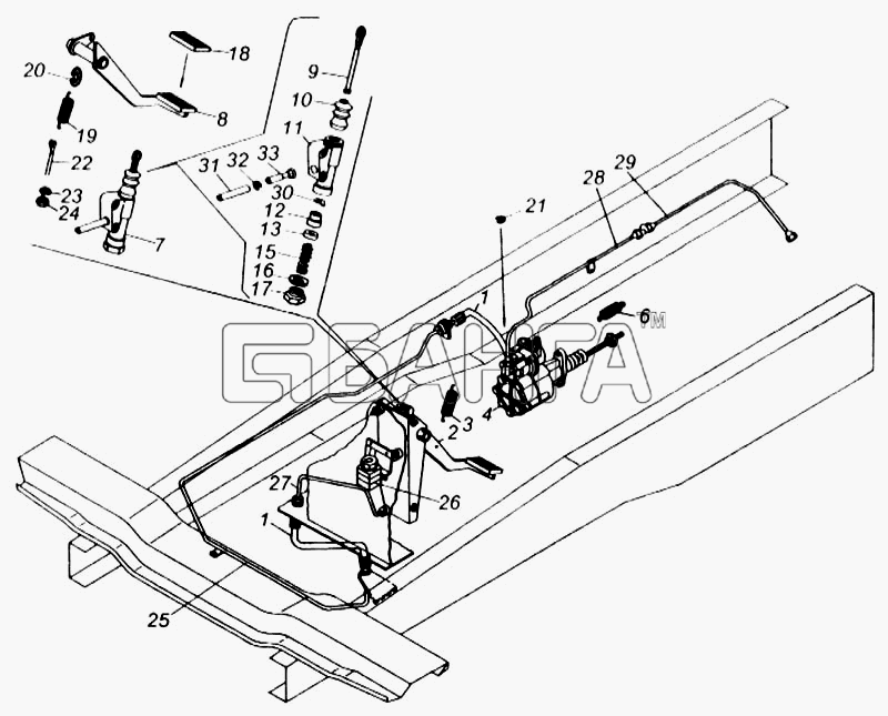 КамАЗ КамАЗ-65115 Схема Привод управления сцеплением-136 banga.ua